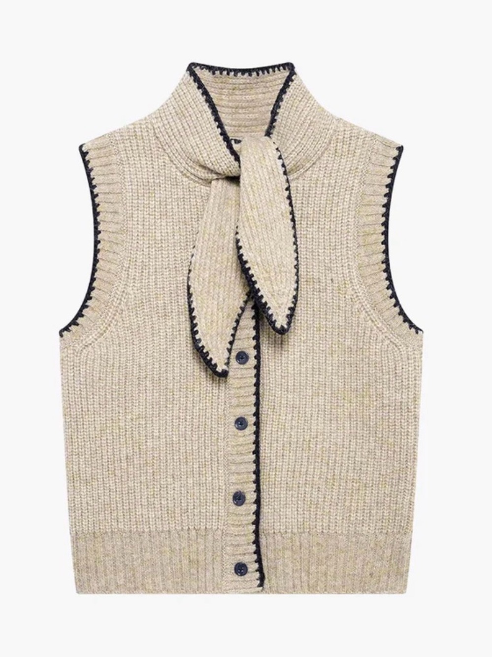 CONTRAST TRIM KNIT VEST IN CREAM & BLACK / the Commense
